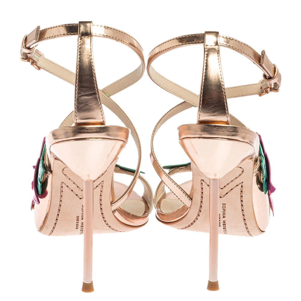 Sophia Webster Rose Gold Patent Leather Hula Floral Embellished Crisscross Sandals Size 37 For Women - Image 5