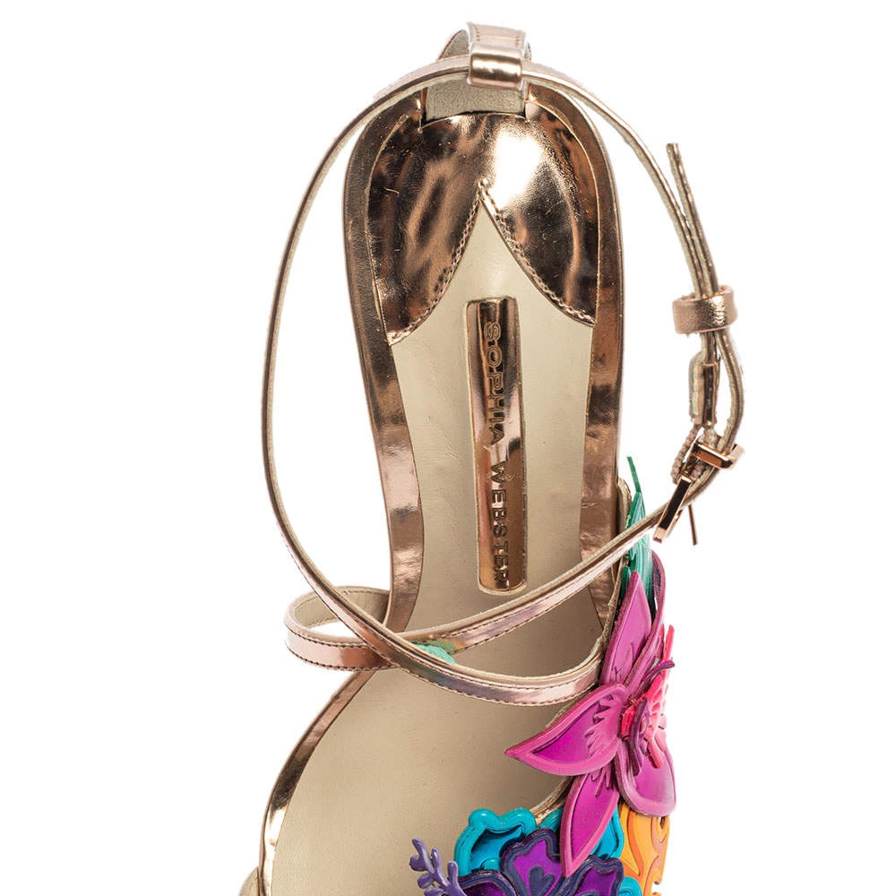 Sophia Webster Rose Gold Patent Leather Hula Floral Embellished Crisscross Sandals Size 37 For Women - Image 7