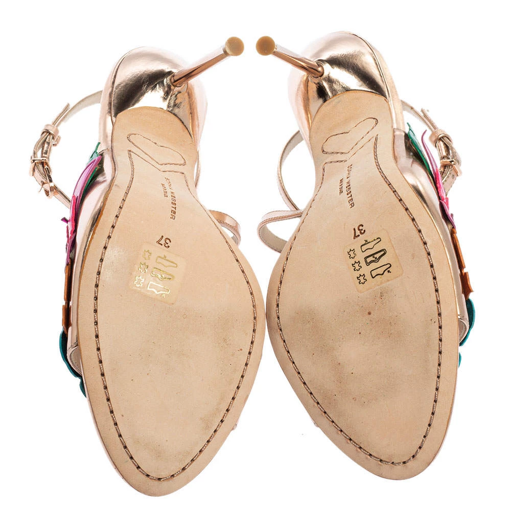 Sophia Webster Rose Gold Patent Leather Hula Floral Embellished Crisscross Sandals Size 37 For Women - Image 6