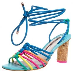 Sophia Webster Multicolor Leather Cord Copacabana Cork Heel Ankle Wrap Sandals Size 36.5 For Women