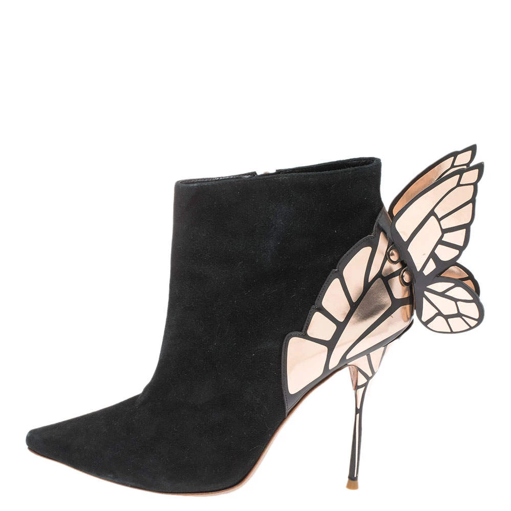 Sophia Webster Black/Rose Gold Suede Chiara Wing Ankle Boots Size 39 For Women - Image 2