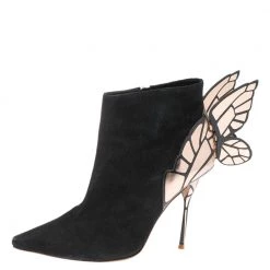 Sophia Webster Black/Rose Gold Suede Chiara Wing Ankle Boots Size 39 For Women