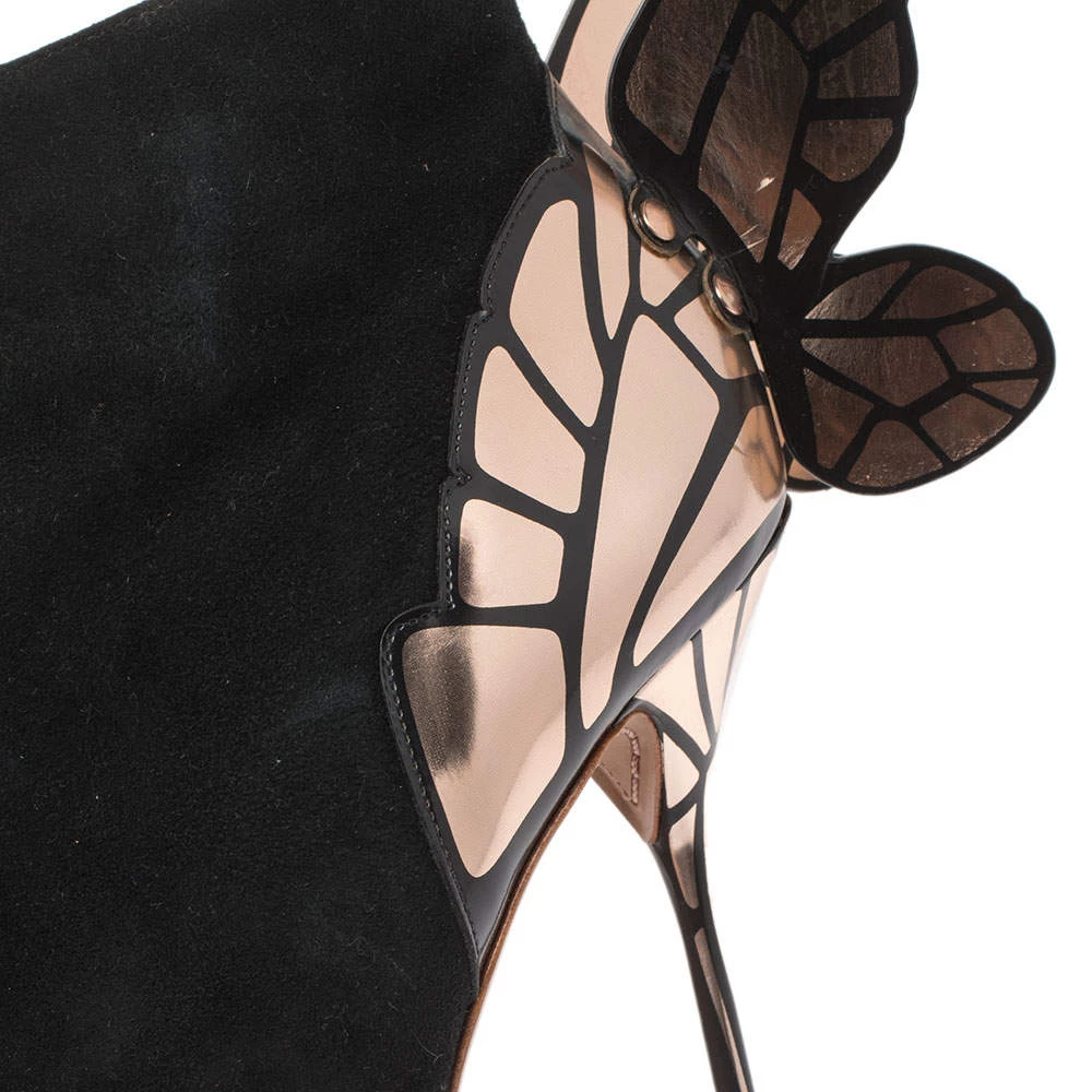 Sophia Webster Black/Rose Gold Suede Chiara Wing Ankle Boots Size 39 For Women - Image 8