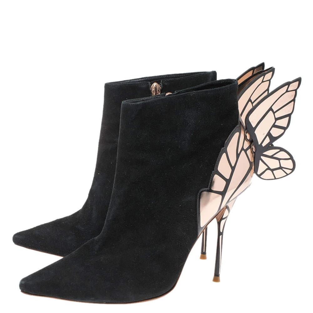 Sophia Webster Black/Rose Gold Suede Chiara Wing Ankle Boots Size 39 For Women - Image 4