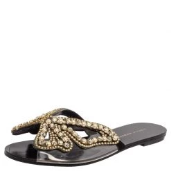 Sophia Webster Black Leather And PVC Madame Butterfly Flat Slide Size 36.5 For Women