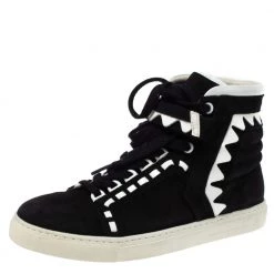 Sophia Webster Monochrome Suede And Patent Leather Riko High Top Sneakers Size 38.5 For Women
