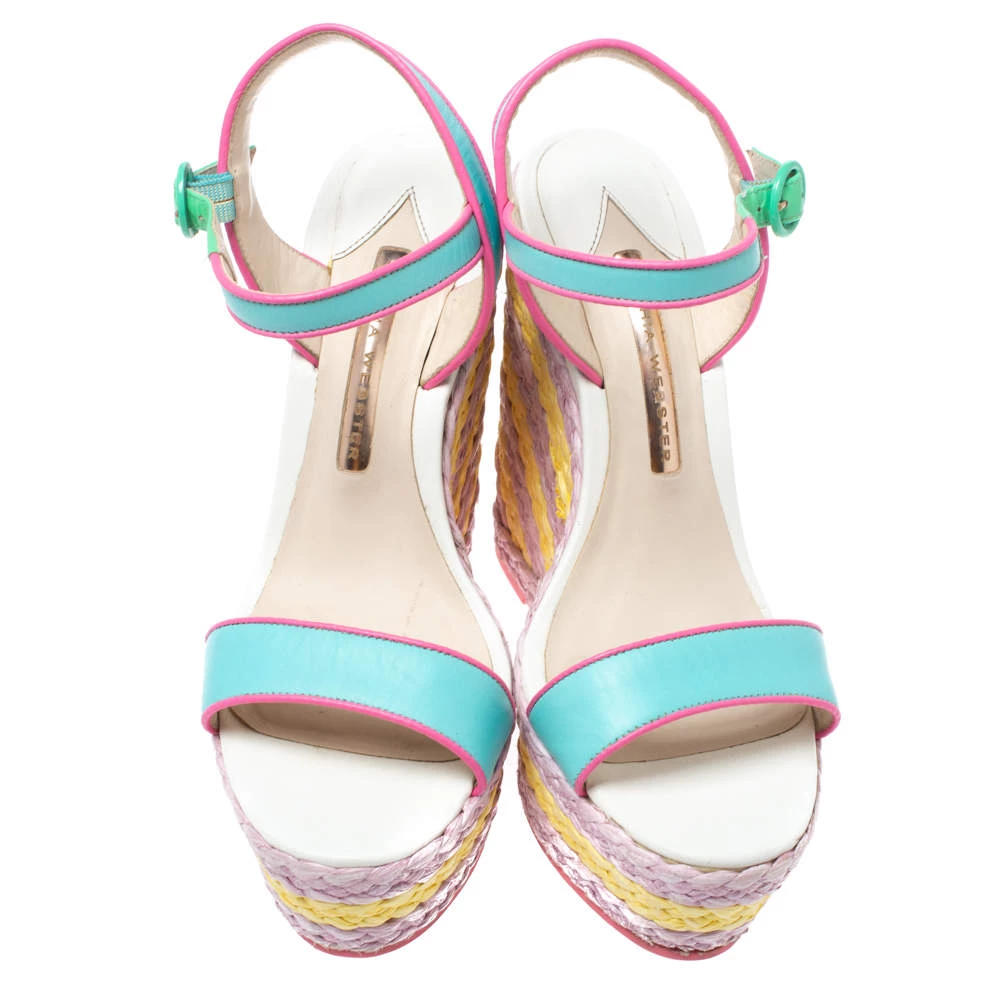 Sophia Webster Multicolor Leather Lucita Raffia Wedge Platform Ankle Strap Sandals Size 38 For Women - Image 3