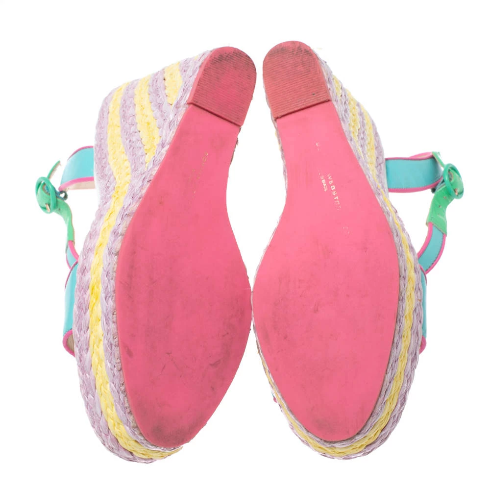 Sophia Webster Multicolor Leather Lucita Raffia Wedge Platform Ankle Strap Sandals Size 38 For Women - Image 6