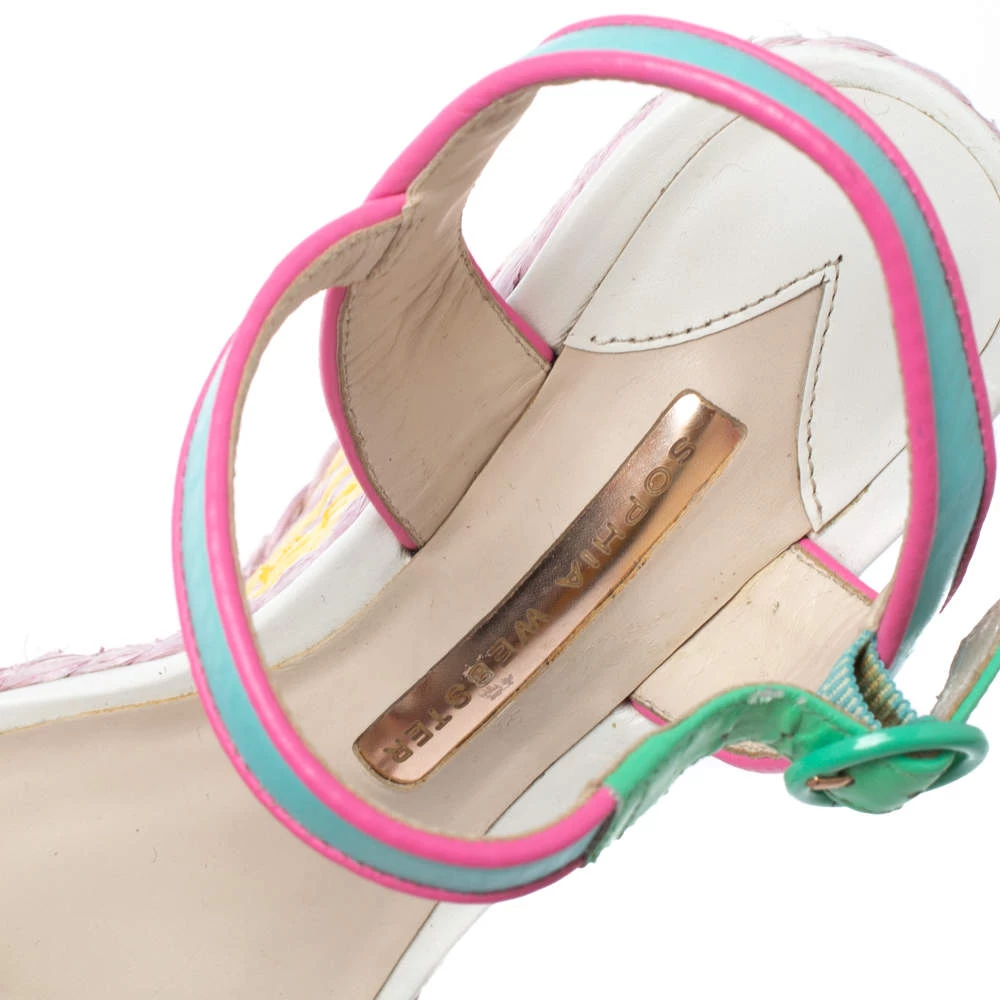 Sophia Webster Multicolor Leather Lucita Raffia Wedge Platform Ankle Strap Sandals Size 38 For Women - Image 7