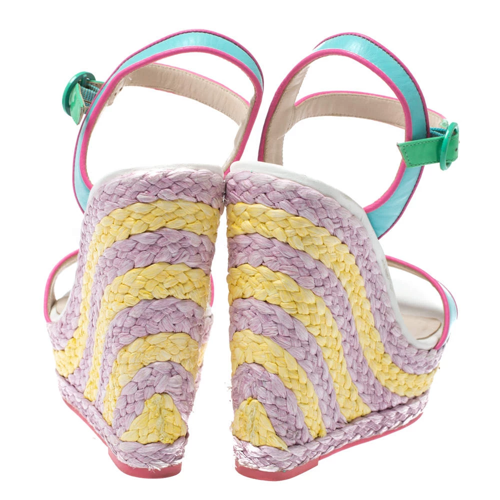 Sophia Webster Multicolor Leather Lucita Raffia Wedge Platform Ankle Strap Sandals Size 38 For Women - Image 5