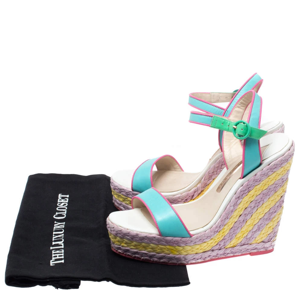 Sophia Webster Multicolor Leather Lucita Raffia Wedge Platform Ankle Strap Sandals Size 38 For Women - Image 8