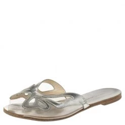 Sophia Webster Silver Leather And PVC Madame Butterfly Flat Slides Size 35.5 For Women