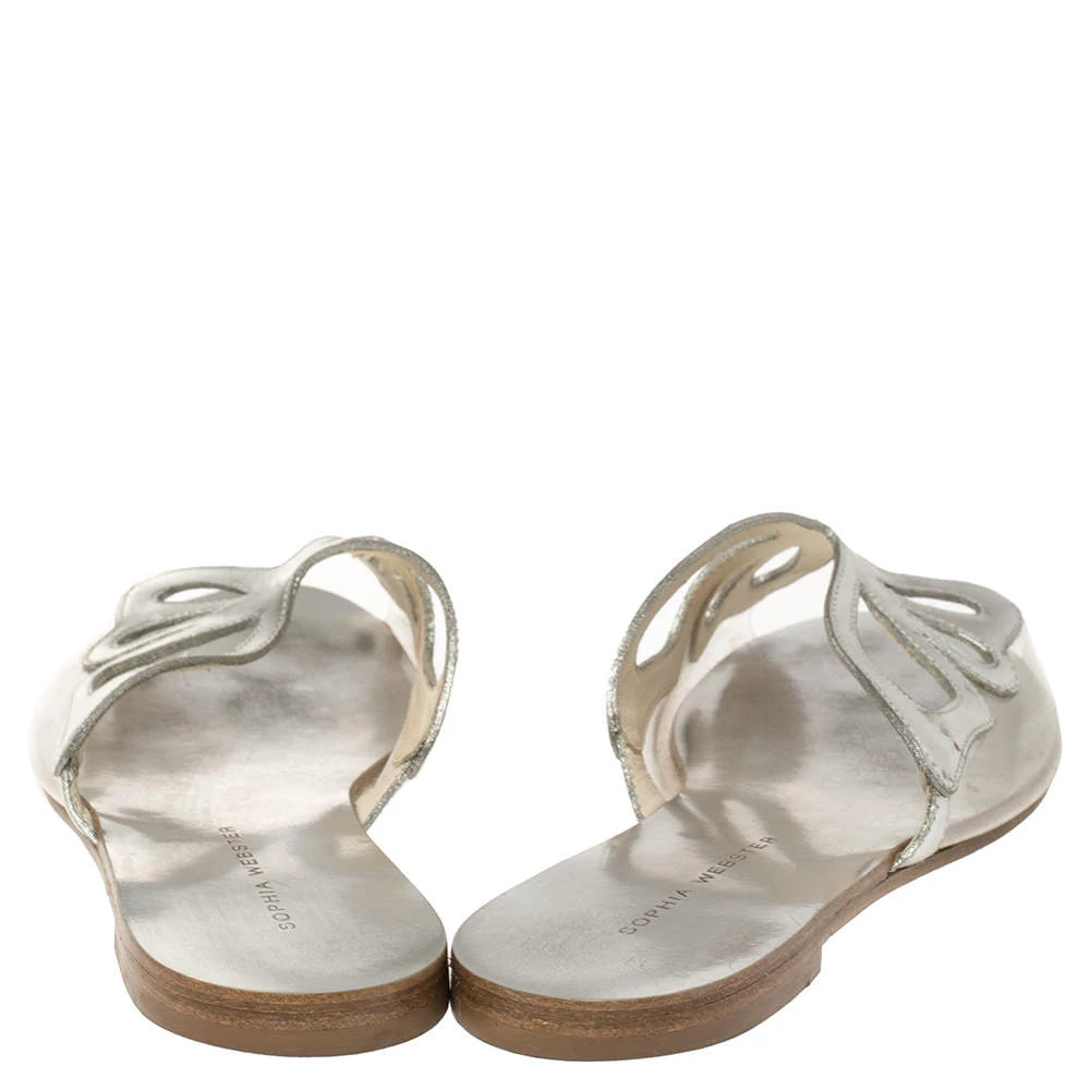 Sophia Webster Silver Leather And PVC Madame Butterfly Flat Slides Size 35.5 For Women - Image 5