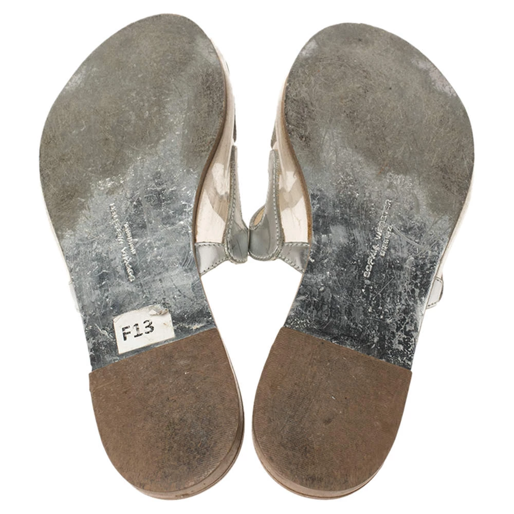 Sophia Webster Silver Leather And PVC Madame Butterfly Flat Slides Size 35.5 For Women - Image 6