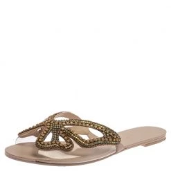 Sophia Webster Pale Pink PVC Madame Crystal Embellished Slide Flats Size 39.5 For Women