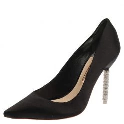 Sophia Webster Black Satin Crystal Embellished Coco Pumps Size 40.5 For Women
