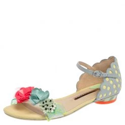 Sophia Webster Multicolor Floral Leather Lilico Ankle Strap Flat Sandals Size 37 For Women