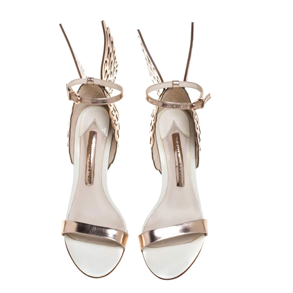 Sophia Webster Metallic Rose Gold/White Leather Chiara Butterfly Ankle Cuff Sandals Size 36 For Women - Image 3