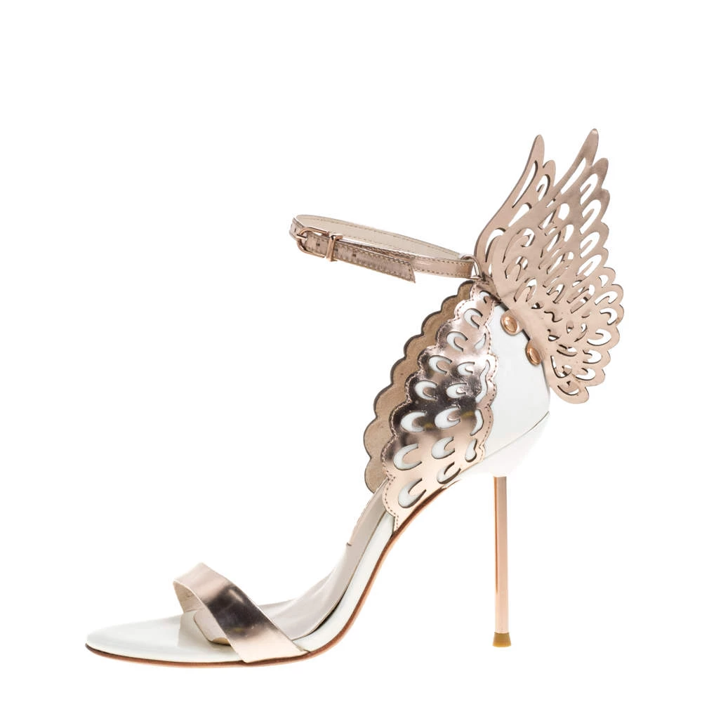 Sophia Webster Metallic Rose Gold/White Leather Chiara Butterfly Ankle Cuff Sandals Size 36 For Women - Image 2