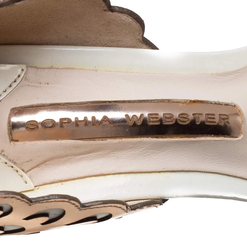 Sophia Webster Metallic Rose Gold/White Leather Chiara Butterfly Ankle Cuff Sandals Size 36 For Women - Image 7