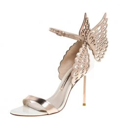 Sophia Webster Metallic Rose Gold/White Leather Chiara Butterfly Ankle Cuff Sandals Size 36 For Women
