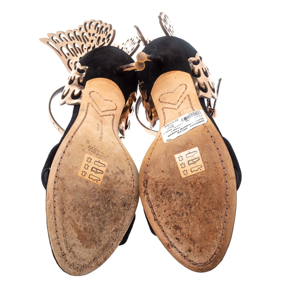 Sophia Webster Black/Rose Gold Suede And Leather Evangeline Open Toe Sandals Size 36.5 For Women - Image 6
