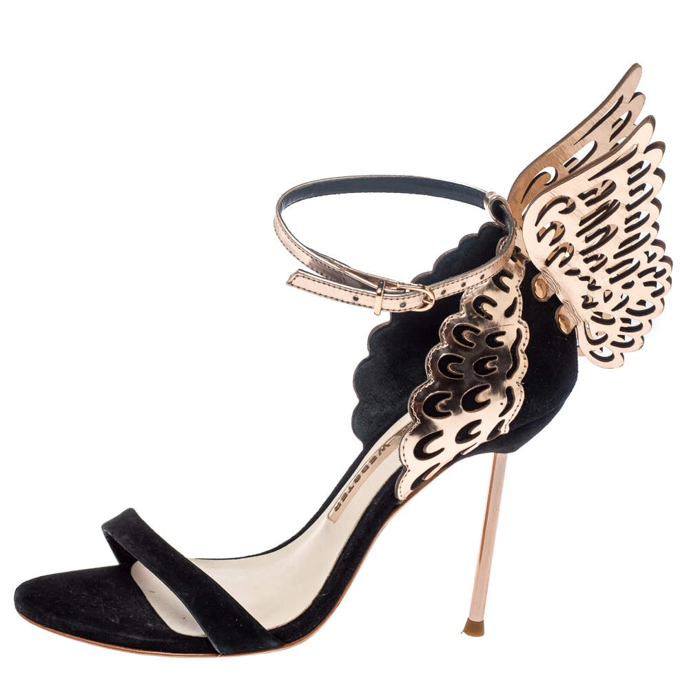 Sophia Webster Black/Rose Gold Suede And Leather Evangeline Open Toe Sandals Size 36.5 For Women - Image 2