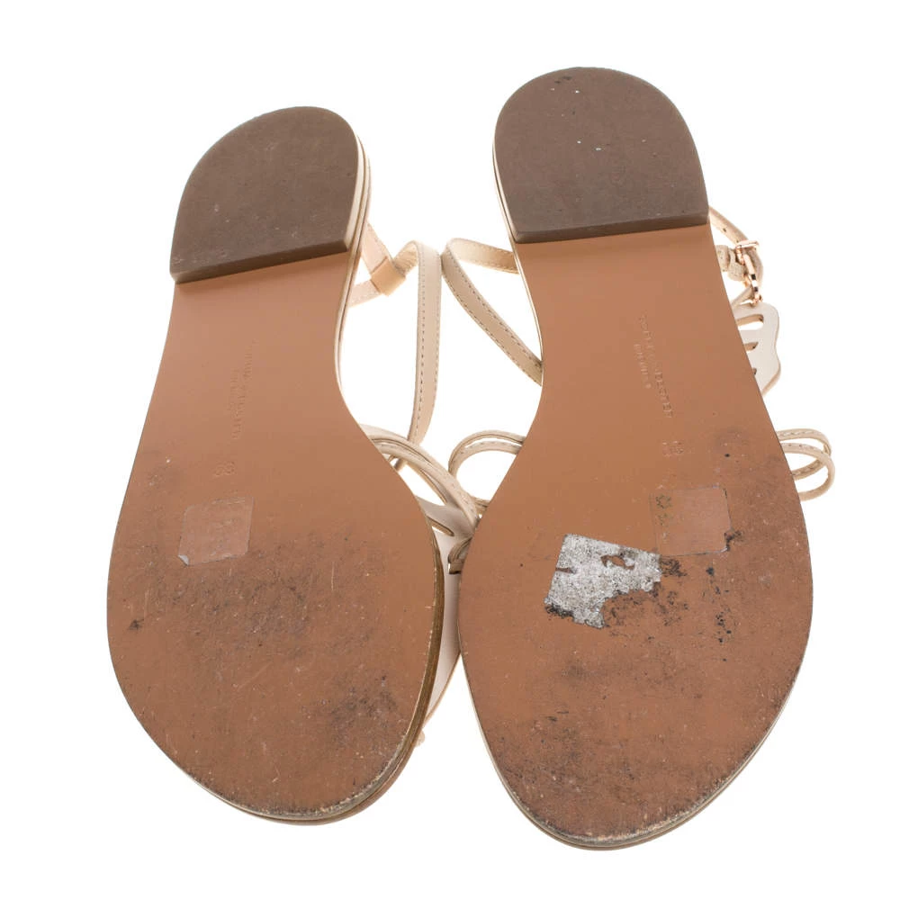 Sophia Webster Beige Leather Studded Butterfly Flat Sandals Size 39 For Women - Image 6