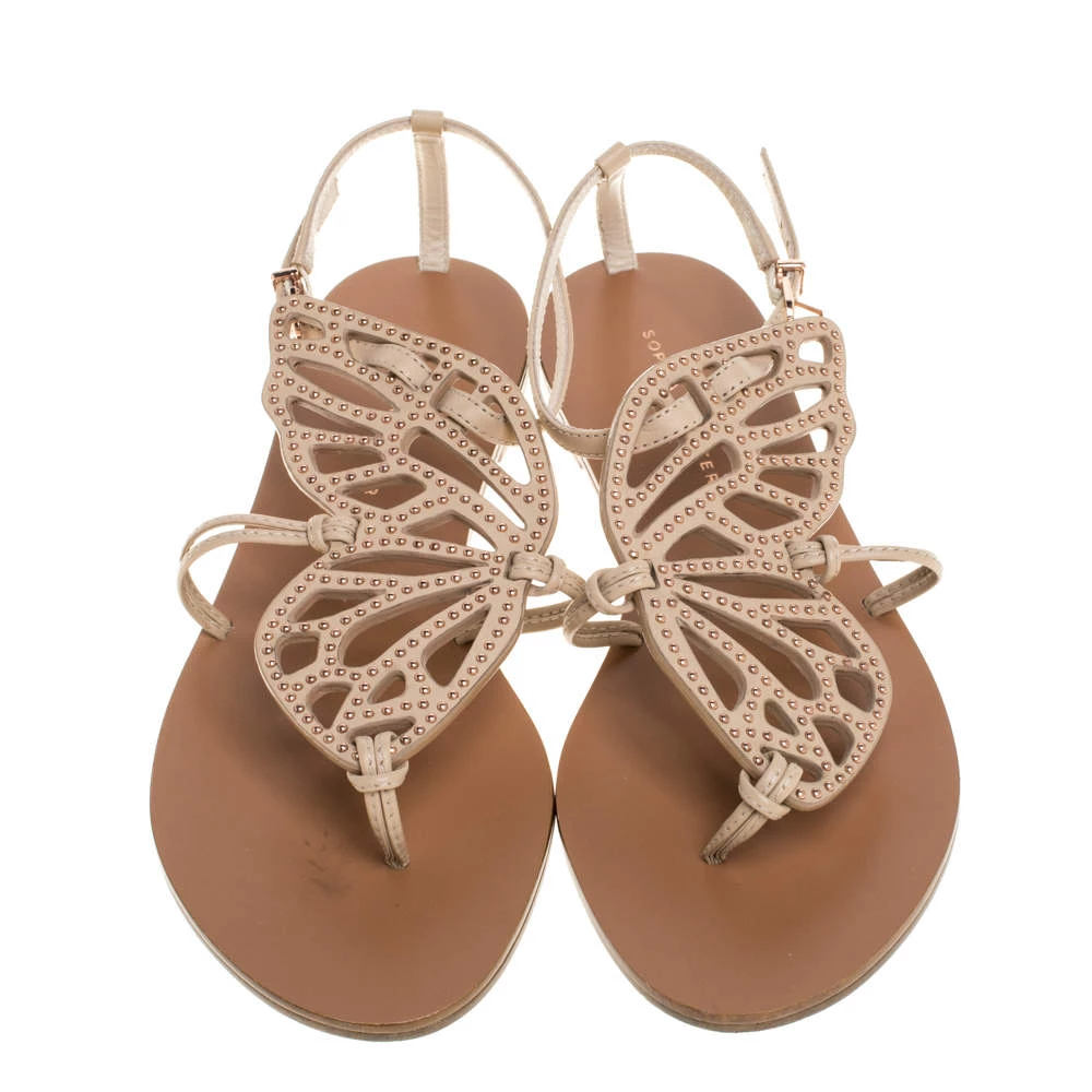 Sophia Webster Beige Leather Studded Butterfly Flat Sandals Size 39 For Women - Image 3