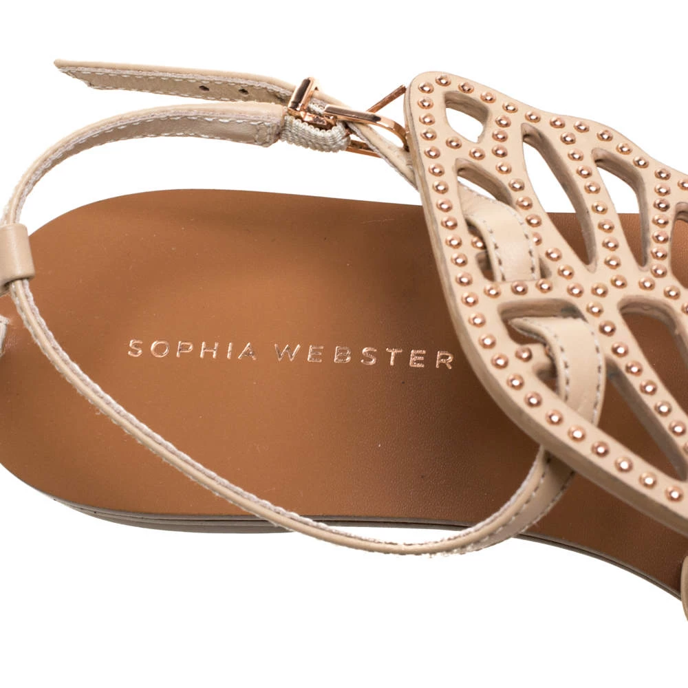 Sophia Webster Beige Leather Studded Butterfly Flat Sandals Size 39 For Women - Image 7