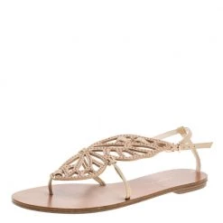 Sophia Webster Beige Leather Studded Butterfly Flat Sandals Size 39 For Women