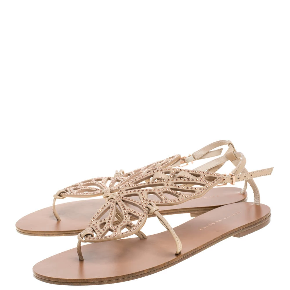 Sophia Webster Beige Leather Studded Butterfly Flat Sandals Size 39 For Women - Image 4
