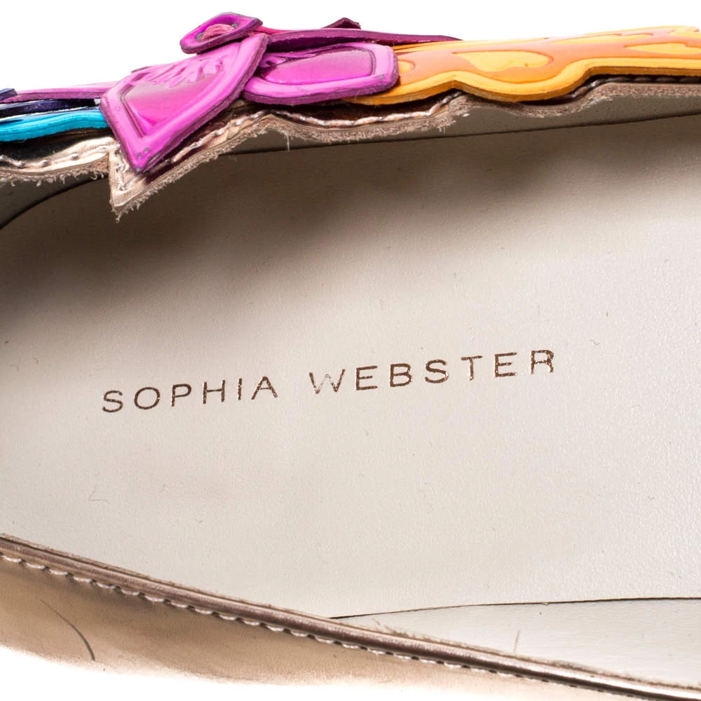 Sophia Webster Metallic Bronze Leather Floral-Applique Ankle-Strap Ballet Flats Size 38 For Women - Image 7