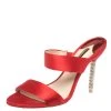 Sophia Webster Red Satin Crystal Embellished Heel Slide Mules Size 40 For Women