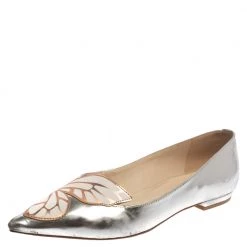 Sophia Webster Metallic Silver/Rose Gold Leather Bibi Butterfly Pointed Toe Ballet Flats Size 37.5 For Women