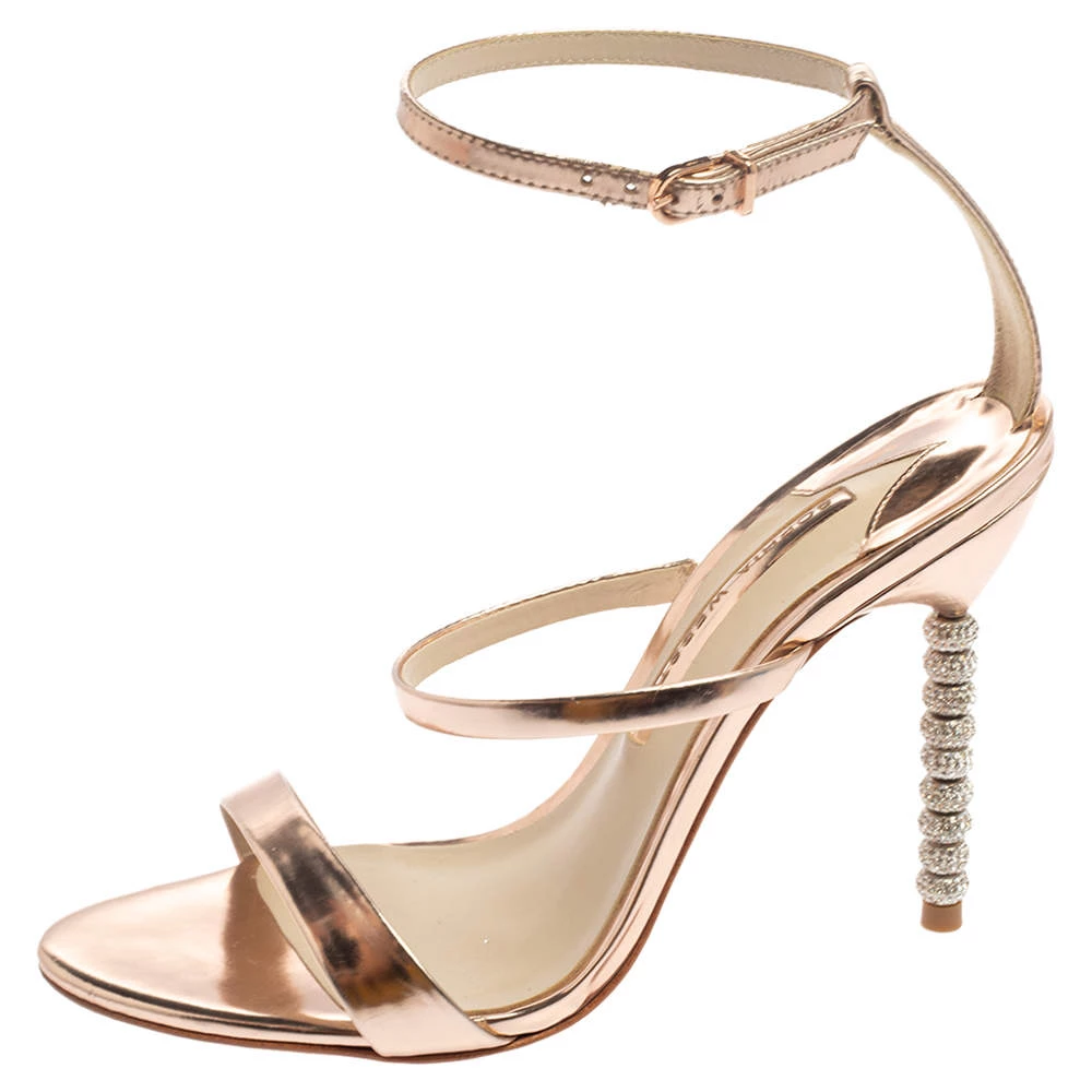 Sophia Webster Rose Gold Leather Rosalind Crystal Heel Sandals Size 39 For Women - Image 2