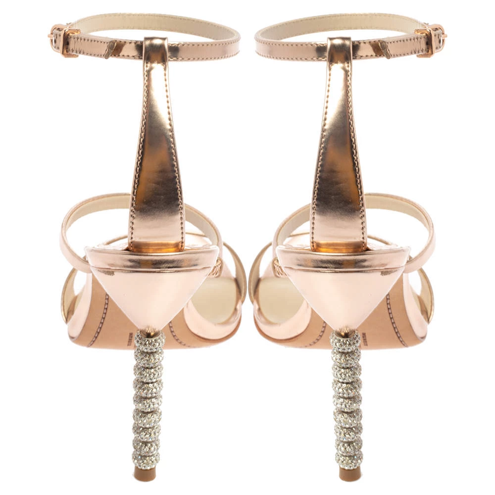 Sophia Webster Rose Gold Leather Rosalind Crystal Heel Sandals Size 39 For Women - Image 5