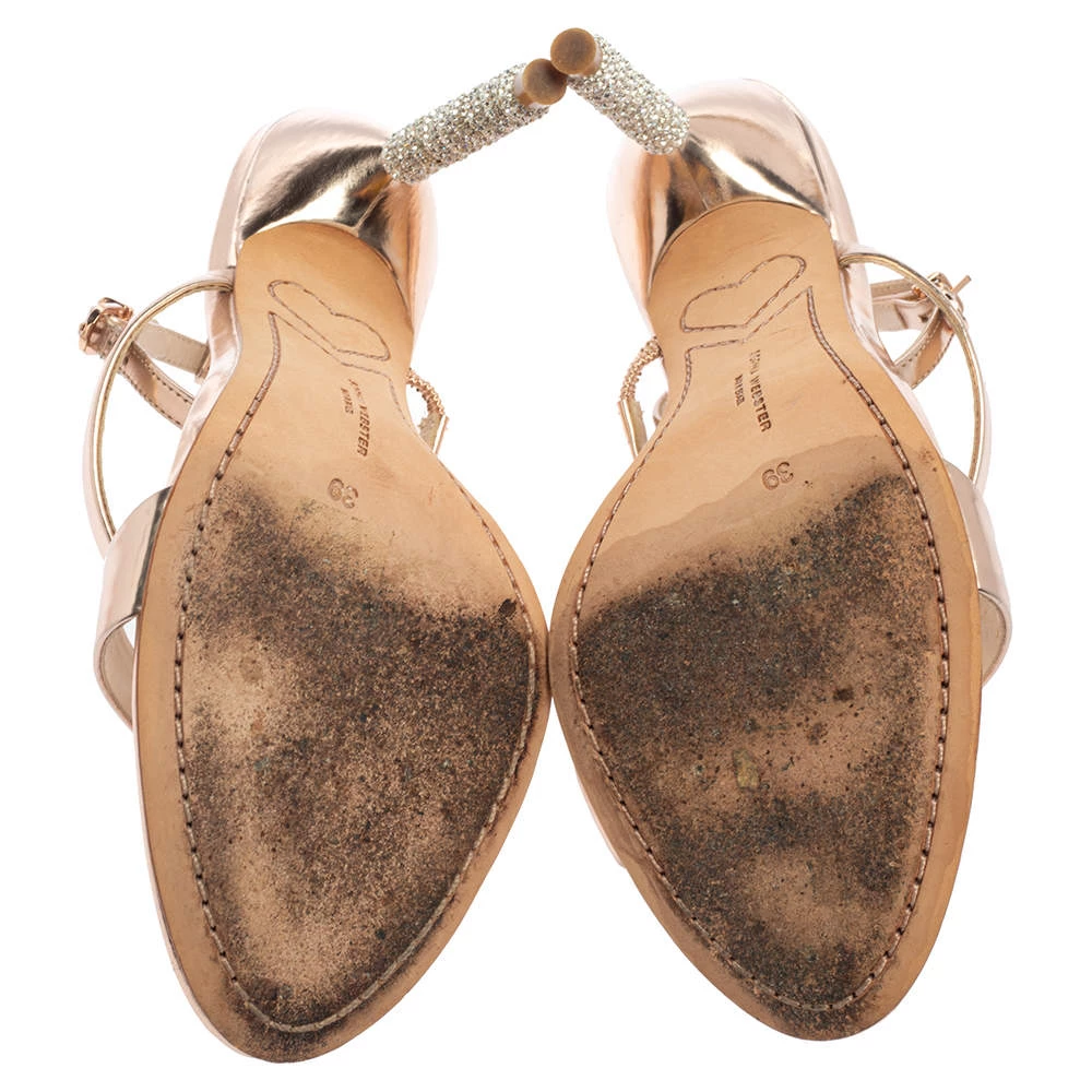 Sophia Webster Rose Gold Leather Rosalind Crystal Heel Sandals Size 39 For Women - Image 6