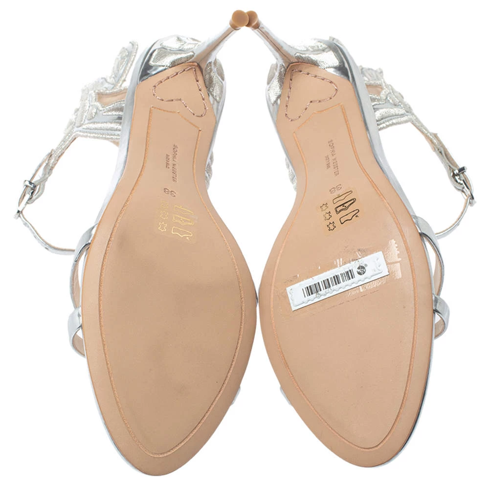 Sophia Webster Silver Leather Chiara Embroidery Sandals Size 38 For Women - Image 6