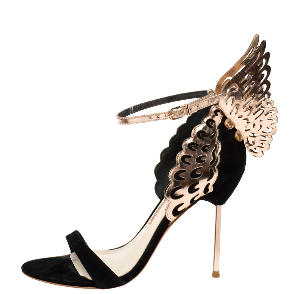 Sophia Webster Black/Rose Gold Suede And Leather Evangeline Open Toe Sandals Size 39 For Women - Image 2