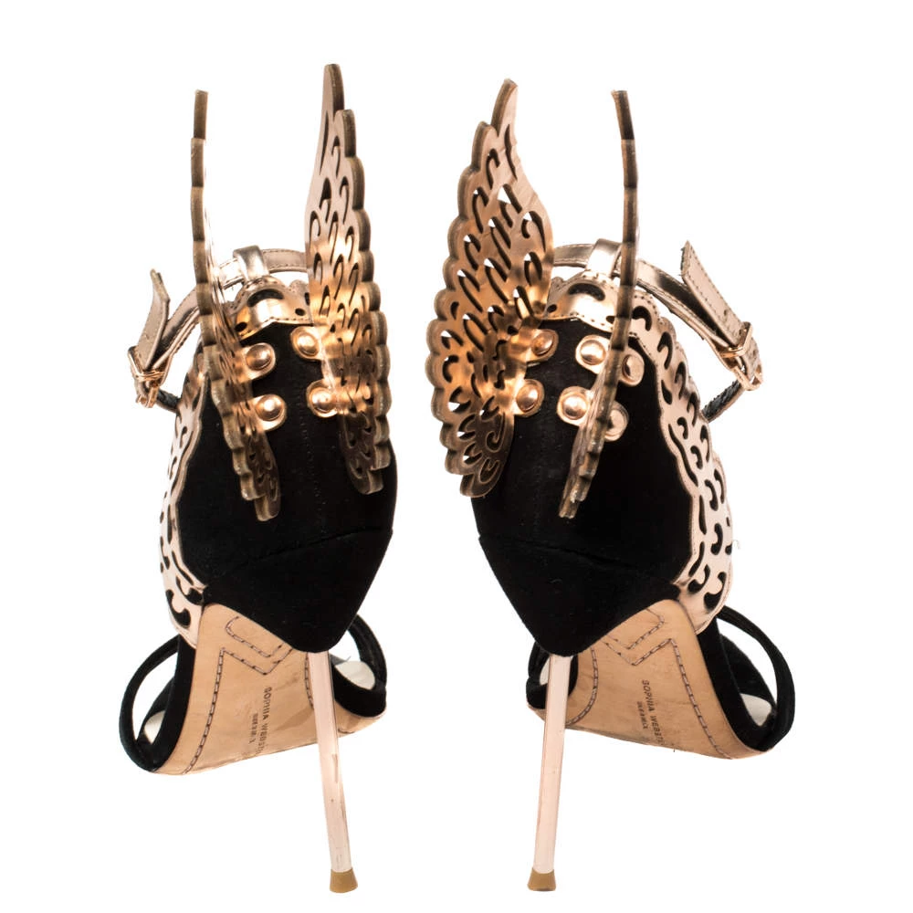 Sophia Webster Black/Rose Gold Suede And Leather Evangeline Open Toe Sandals Size 39 For Women - Image 5