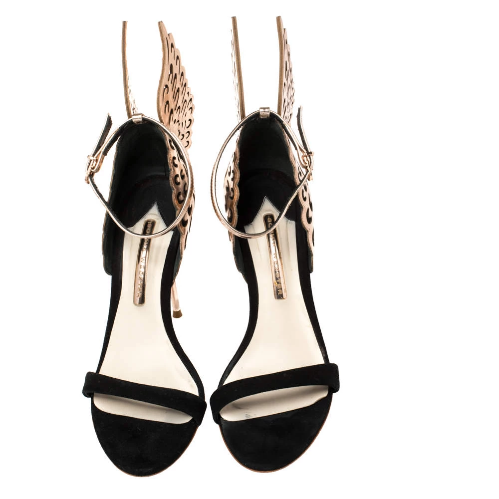 Sophia Webster Black/Rose Gold Suede And Leather Evangeline Open Toe Sandals Size 39 For Women - Image 3