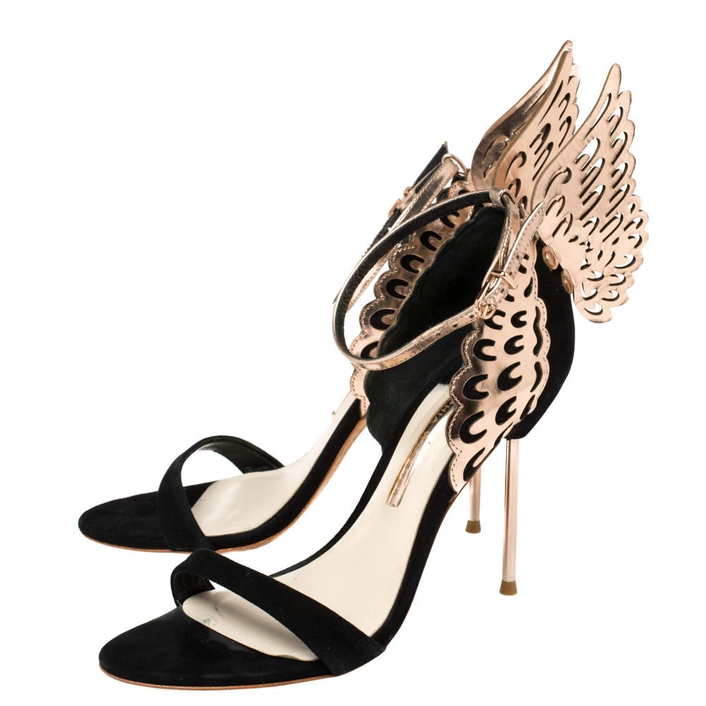 Sophia Webster Black/Rose Gold Suede And Leather Evangeline Open Toe Sandals Size 39 For Women - Image 4