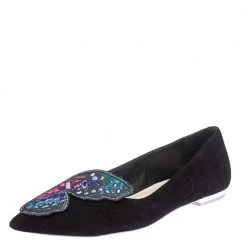 Sophia Webster Black Suede Bibi Butterfly Pointed Toe Ballet Flats Size 37 For Women