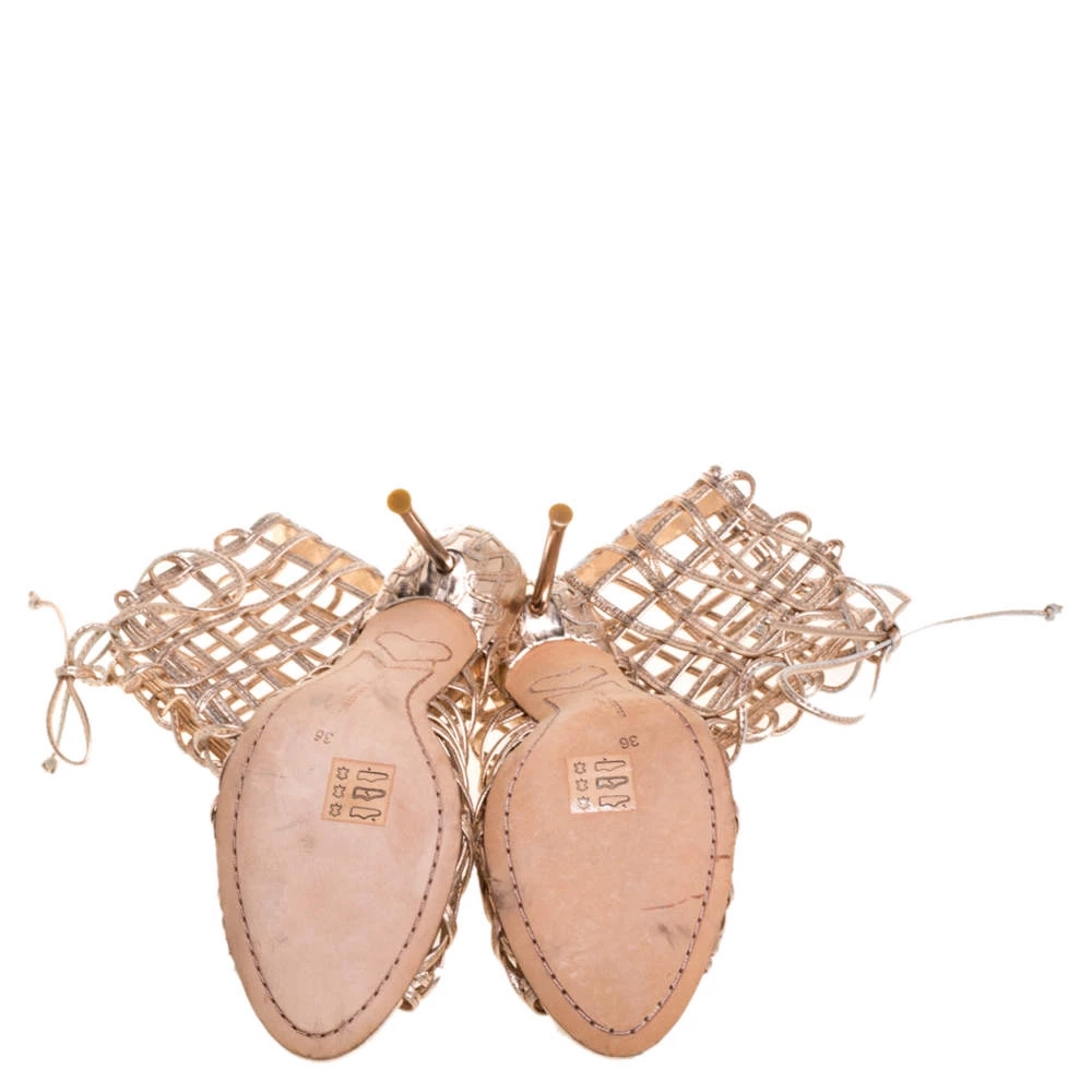 Sophia Webster Metallic Rose Gold Leather Delphine Peep Toe Cage Sandals Size 36 For Women - Image 6
