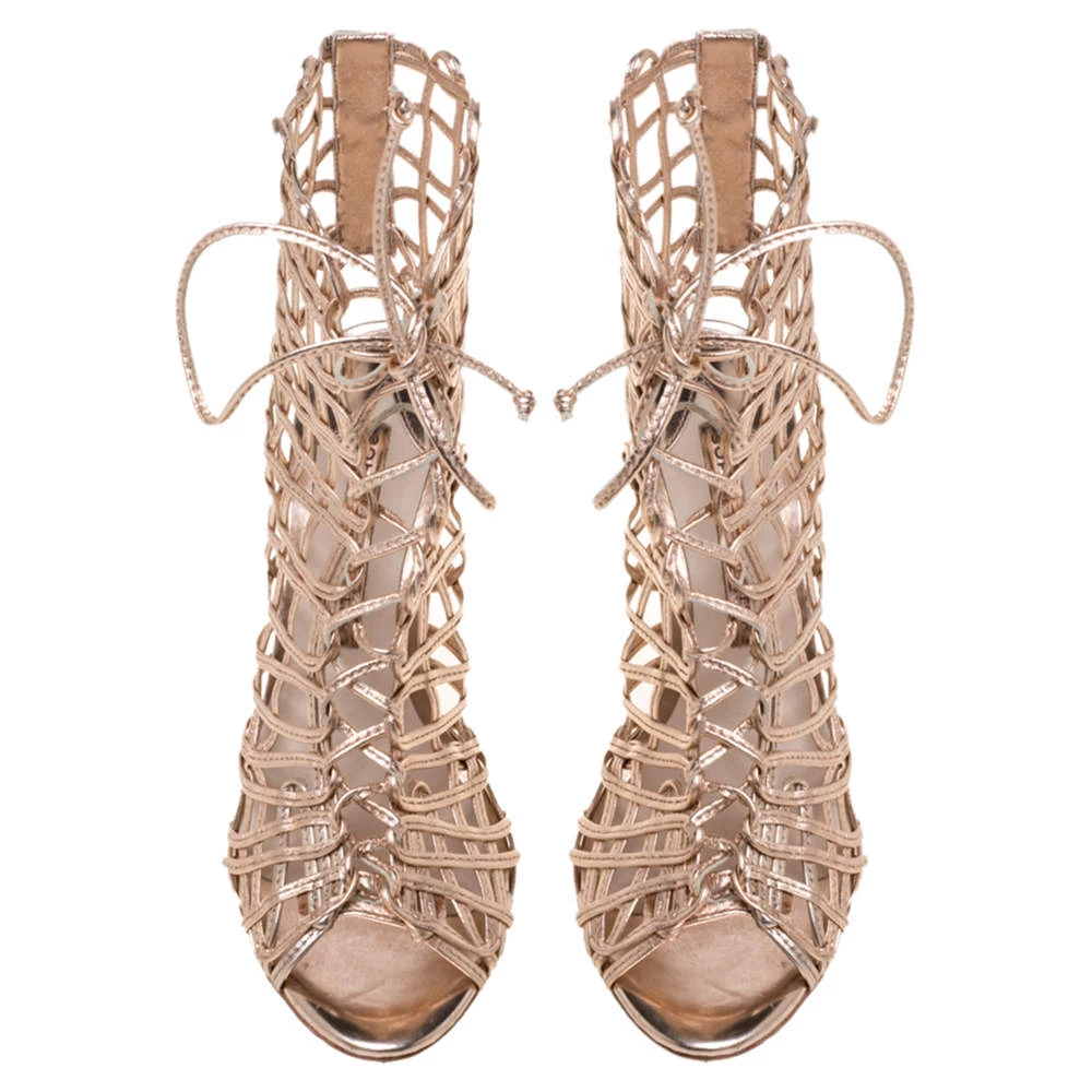 Sophia Webster Metallic Rose Gold Leather Delphine Peep Toe Cage Sandals Size 36 For Women - Image 3