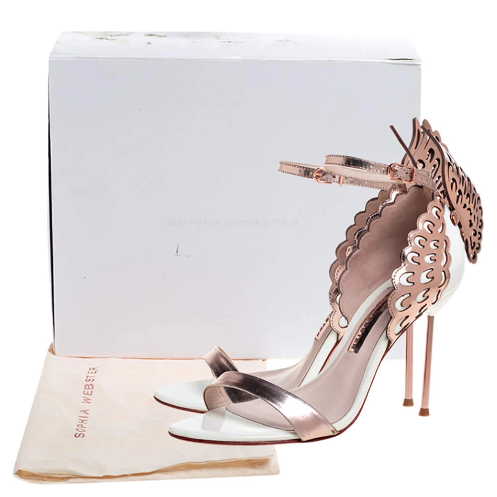Sophia Webster Rose Gold/White Leather Evangeline Laser Cut Angel Wing Ankle Strap Sandals Size 38.5 For Women - Image 10
