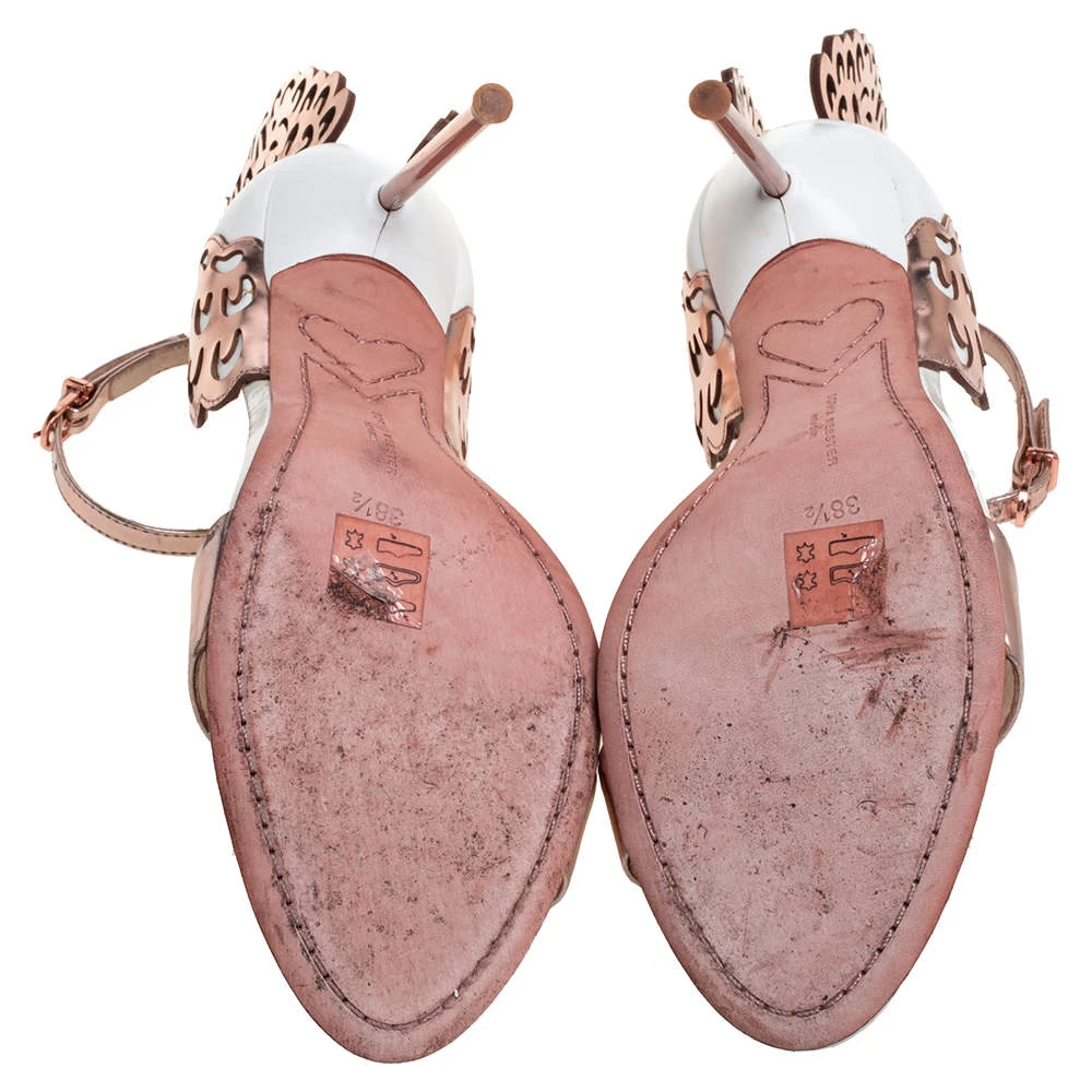 Sophia Webster Rose Gold/White Leather Evangeline Laser Cut Angel Wing Ankle Strap Sandals Size 38.5 For Women - Image 6