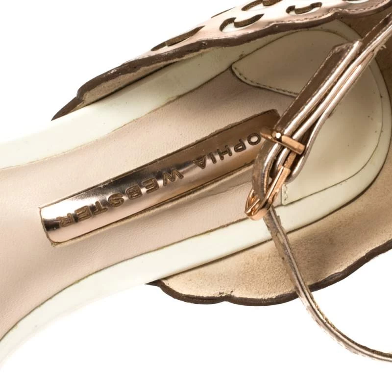 Sophia Webster Rose Gold/White Leather Evangeline Laser Cut Angel Wing Ankle Strap Sandals Size 38.5 For Women - Image 7