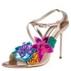 Sophia Webster Rose Gold Foil Leather Hula Floral Embellished Crisscross Sandals Size 38 For Women
